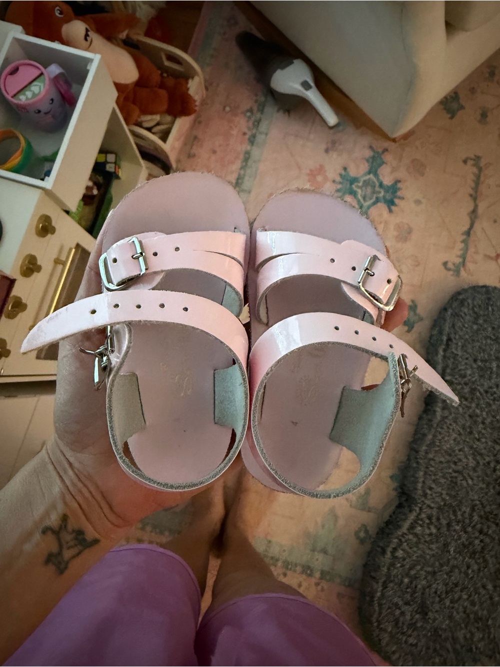 Toddler Patent Pink Double-Buckle Sandals with Adjustable Straps